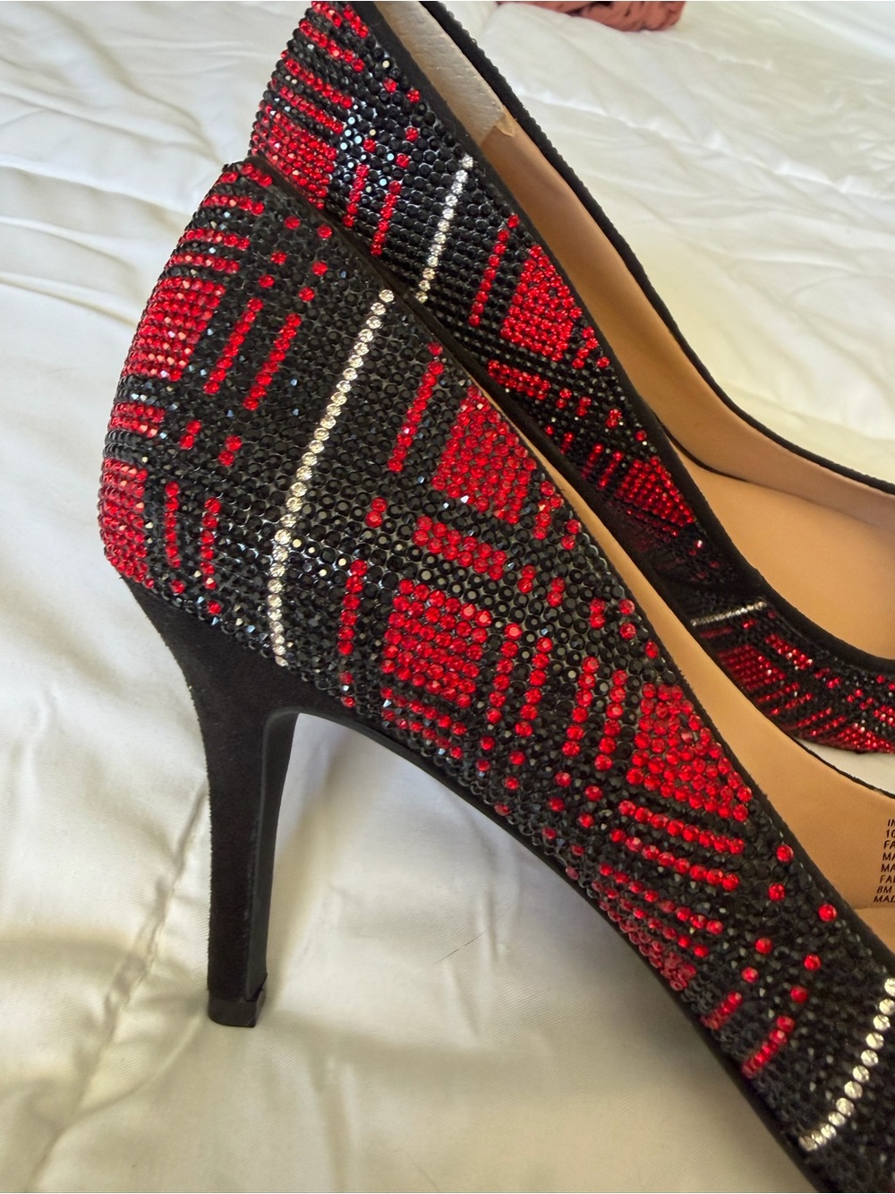 INC elegant RED and BLACK plaid rhinestone stiletto heels - Picture 8 of 10
